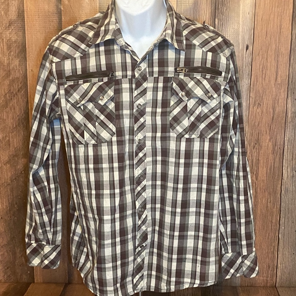 Smoke Rise Button Up Shirt Men's Size Medium Long Sleeve Plaid